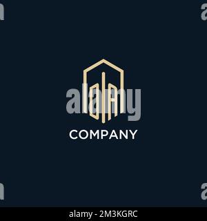 DA initial monogram logo with hexagonal shape style, real estate logo design ideas inspiration vector Stock Vector