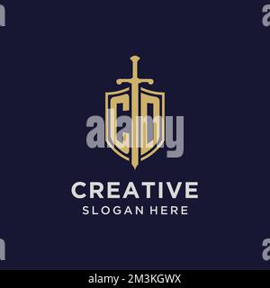 CD logo initial monogram with shield and sword design ideas Stock Vector