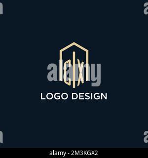CX initial monogram logo with hexagonal shape style, real estate logo design ideas inspiration vector Stock Vector