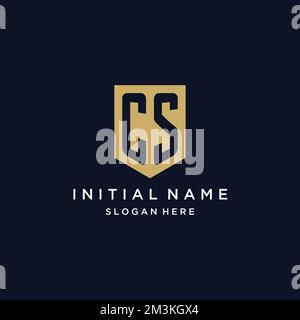 CS monogram initials logo design with shield icon template Stock Vector