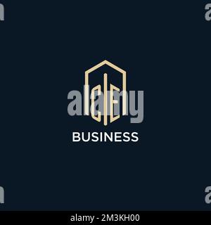 CE initial monogram logo with hexagonal shape style, real estate logo design ideas inspiration vector Stock Vector