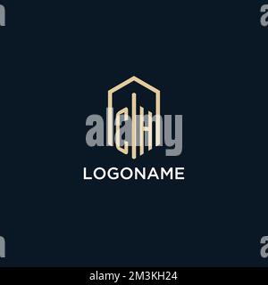 CH initial monogram logo with hexagonal shape style, real estate logo design ideas inspiration vector Stock Vector