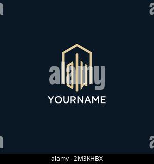 DW initial monogram logo with hexagonal shape style, real estate logo design ideas inspiration vector Stock Vector