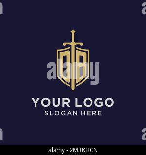 DB initial monogram logos with sword and shield shape design ideas ...