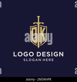 DK initial monogram logos with sword and shield shape design ideas ...