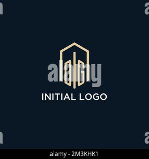 DG initial monogram logo with hexagonal shape style, real estate logo design ideas inspiration vector Stock Vector