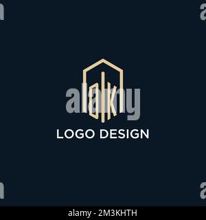 DK initial monogram logo with hexagonal shape style, real estate logo design ideas inspiration vector Stock Vector