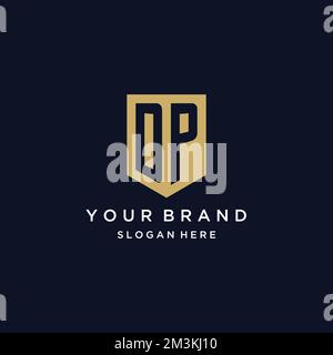 DP monogram initials logo design with shield icon template Stock Vector