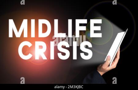 Writing displaying text Midlife Crisis, Business overview Software development technique Decomposing an application Stock Photo