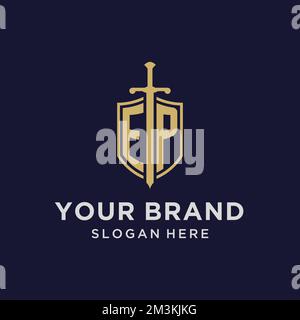 EP logo initial monogram with shield and sword design ideas Stock Vector