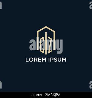 CZ initial monogram logo with hexagonal shape style, real estate logo design ideas inspiration vector Stock Vector