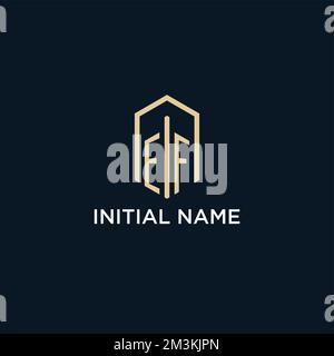 EF initial monogram logo with hexagonal shape style, real estate logo design ideas inspiration vector Stock Vector