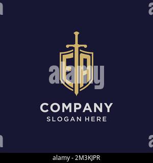 EA logo initial monogram with shield and sword design ideas Stock Vector