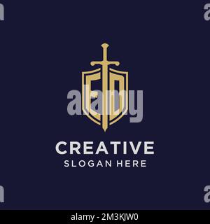 ED logo initial monogram with shield and sword design ideas Stock Vector