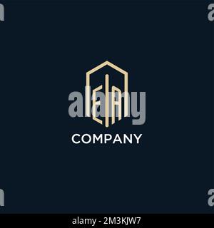 EA initial monogram logo with hexagonal shape style, real estate logo design ideas inspiration vector Stock Vector