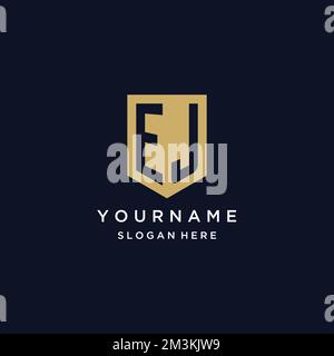 EJ monogram initials logo design with shield icon template Stock Vector