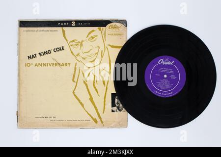 Jazz artist, Nat King Cole music album on vinyl record LP disc. Titled: 10th Anniversary Album. LP album cover Stock Photo