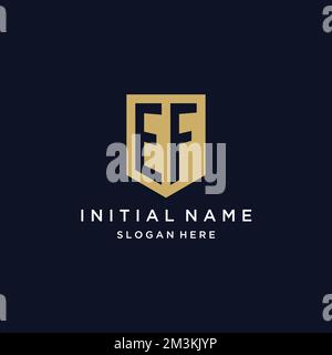 EF monogram initials logo design with shield icon template Stock Vector
