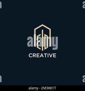 ED initial monogram logo with hexagonal shape style, real estate logo design ideas inspiration vector Stock Vector