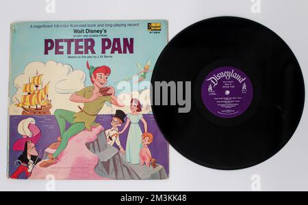 Peter Pan is a 1953 American animated adventure fantasy film produced by Walt Disney Productions on vinyl record lp disc. Stock Photo