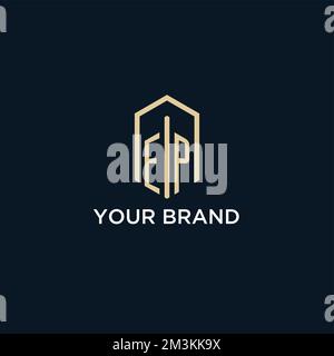 EP initial monogram logo with hexagonal shape style, real estate logo design ideas inspiration vector Stock Vector