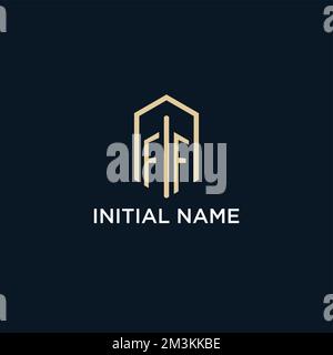 FF initial monogram logo with hexagonal shape style, real estate logo design ideas inspiration vector Stock Vector