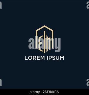 EM initial monogram logo with hexagonal shape style, real estate logo design ideas inspiration vector Stock Vector