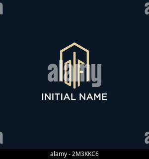 DF initial monogram logo with hexagonal shape style, real estate logo design ideas inspiration vector Stock Vector