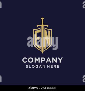 EN logo initial monogram with shield and sword design ideas Stock Vector