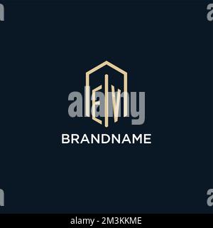 EV initial monogram logo with hexagonal shape style, real estate logo design ideas inspiration vector Stock Vector