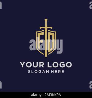 FO logo initial monogram with shield and sword design ideas Stock Vector