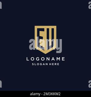EU monogram initials logo design with shield icon template Stock Vector