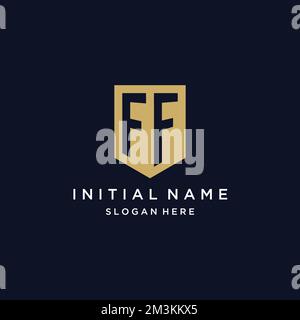 FF monogram initials logo design with shield icon template Stock Vector