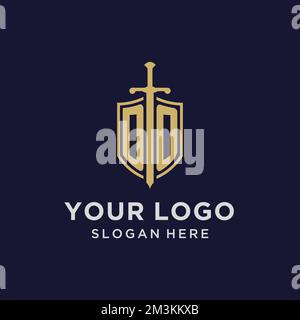 DO logo initial monogram with shield and sword design ideas Stock Vector