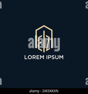 EZ initial monogram logo with hexagonal shape style, real estate logo design ideas inspiration vector Stock Vector