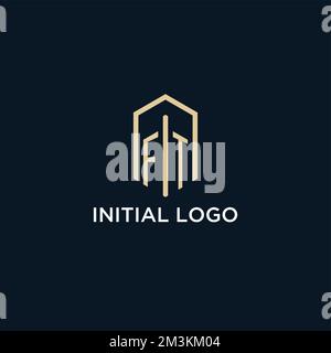 FT initial monogram logo with hexagonal shape style, real estate logo design ideas inspiration vector Stock Vector
