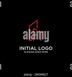 FT initial monogram with building logo design ideas Stock Vector