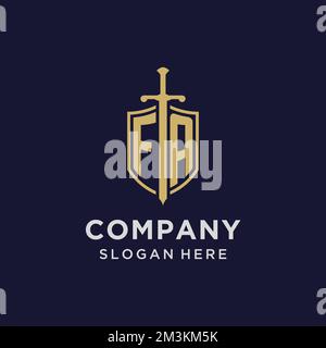FA logo initial monogram with shield and sword design ideas Stock Vector
