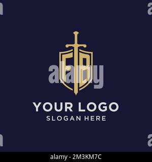 FB logo initial monogram with shield and sword design ideas Stock Vector