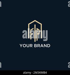 FP initial monogram logo with hexagonal shape style, real estate logo design ideas inspiration vector Stock Vector