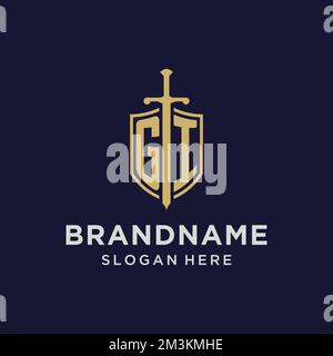 GI logo initial monogram with shield and sword design ideas Stock Vector