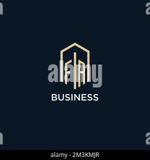 FR initial monogram logo with hexagonal shape style, real estate logo design ideas inspiration vector Stock Vector