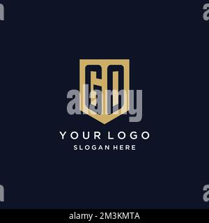 GO monogram initials logo design with shield icon template Stock Vector