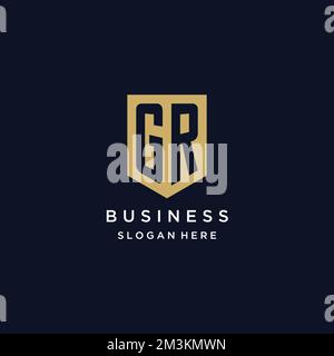 GR monogram initials logo design with shield icon template Stock Vector