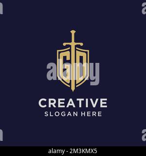 GD logo initial monogram with shield and sword design ideas Stock Vector