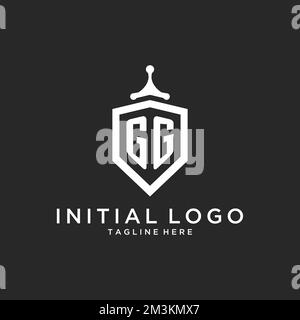 GG monogram logo initial with shield guard shape design ideas Stock Vector