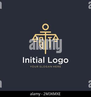 GT initial monogram logo with scale and pillar style design ideas Stock Vector
