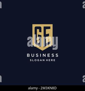 GE monogram initials logo design with shield icon template Stock Vector