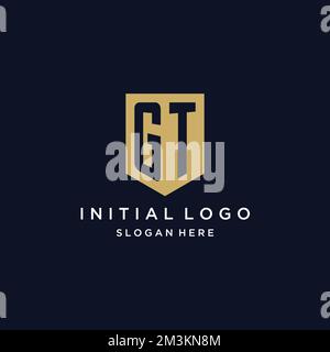GT monogram initials logo design with shield icon template Stock Vector