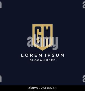 GM monogram initials logo design with shield icon template Stock Vector